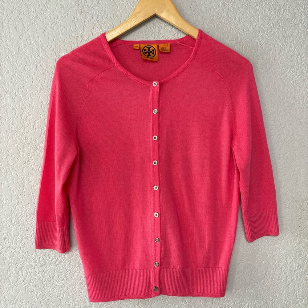 Tory Burch Pink 3/4 Sleeve Wool Button Cardigan Size M